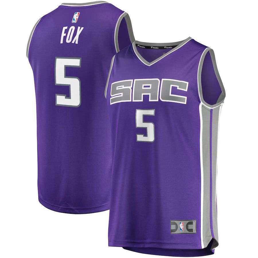 Men Sacramento Kings 5 De Aaron Fox Fanatics Branded Purple Fast Break Player Replica NBA Jersey